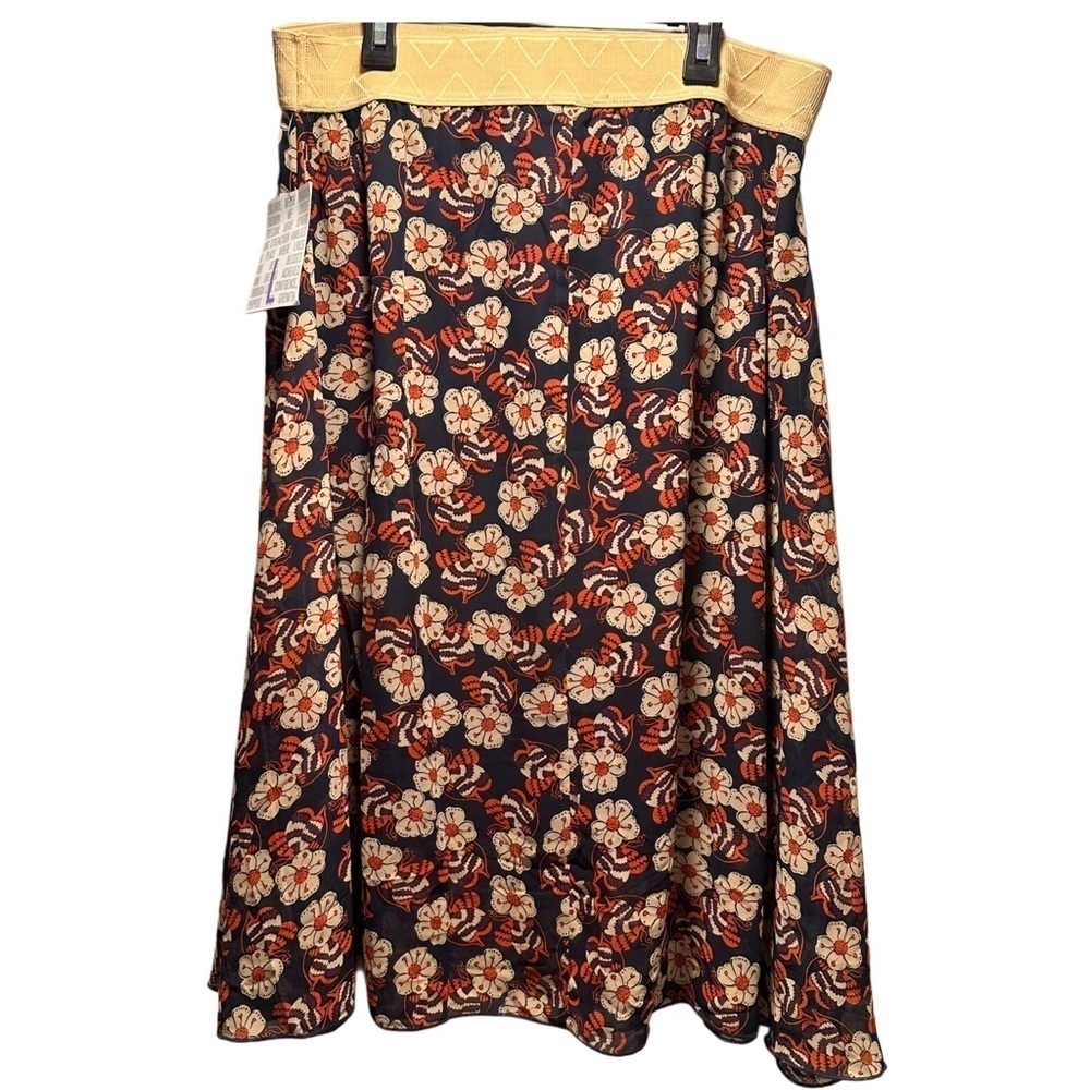 LuLaRoe Lola Lined Chiffon Midi Skirt Elastic Band Floral Pattern Large 12-14 - Picture 10 of 15